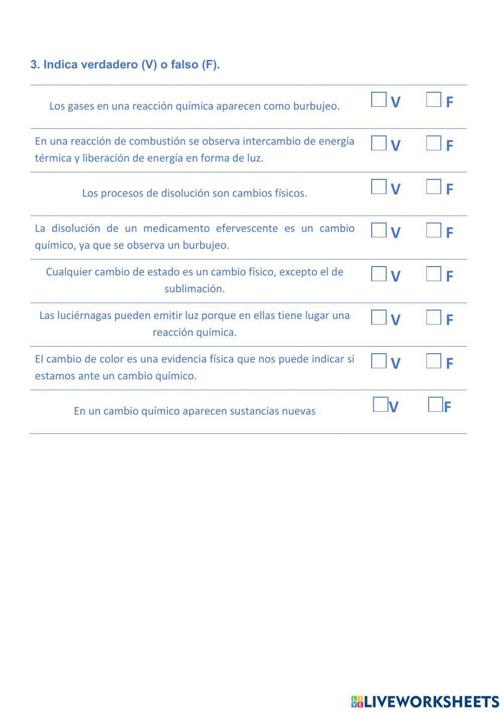 Los cambios químicos en los sistemas materiales