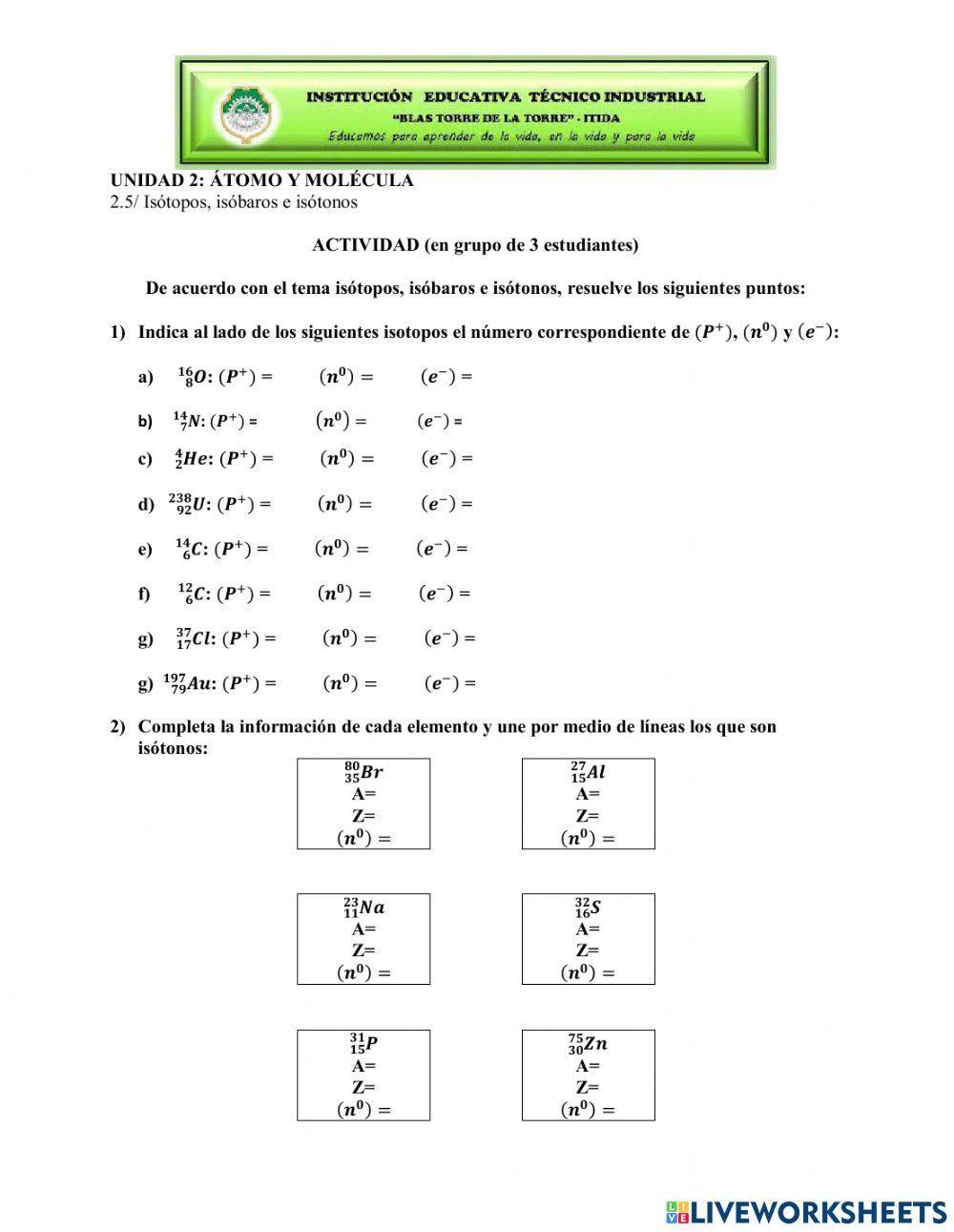 Isótopos, isóbaros, isótonos