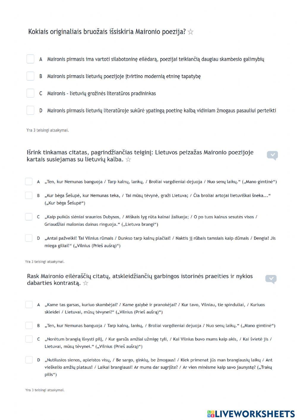 Mokausi charakterizuoti žmogų ir tėvynę Maironio kūryboje.