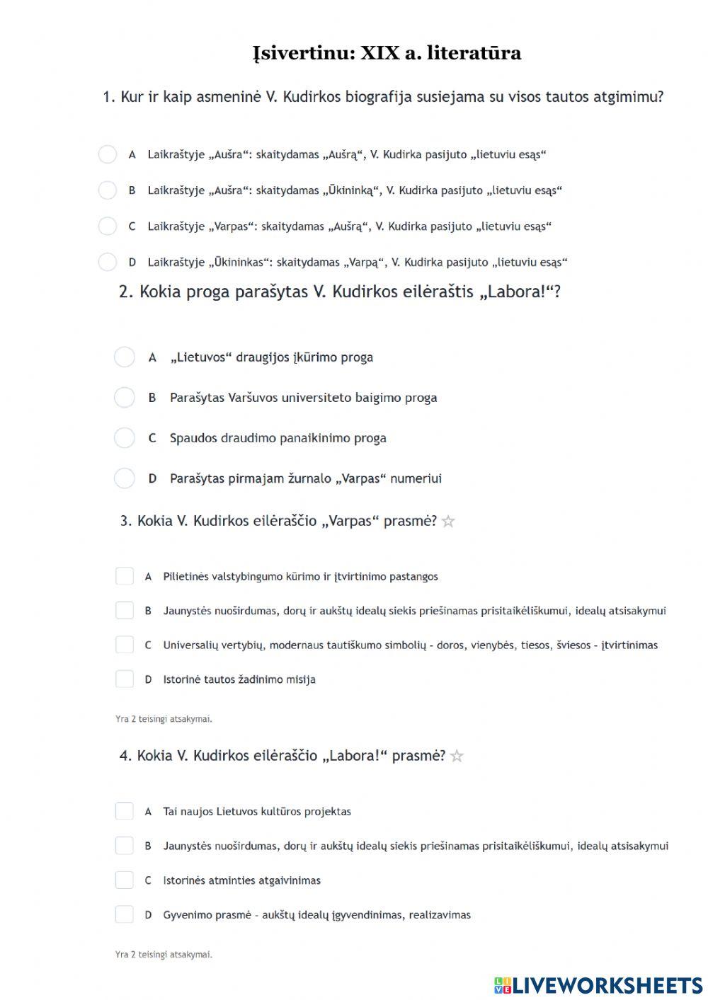 Apibendrinu XIX a. literatūrą