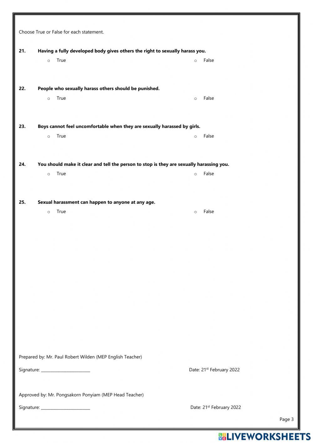 MEP End of Term Health Education Test for M1 (February 2022)