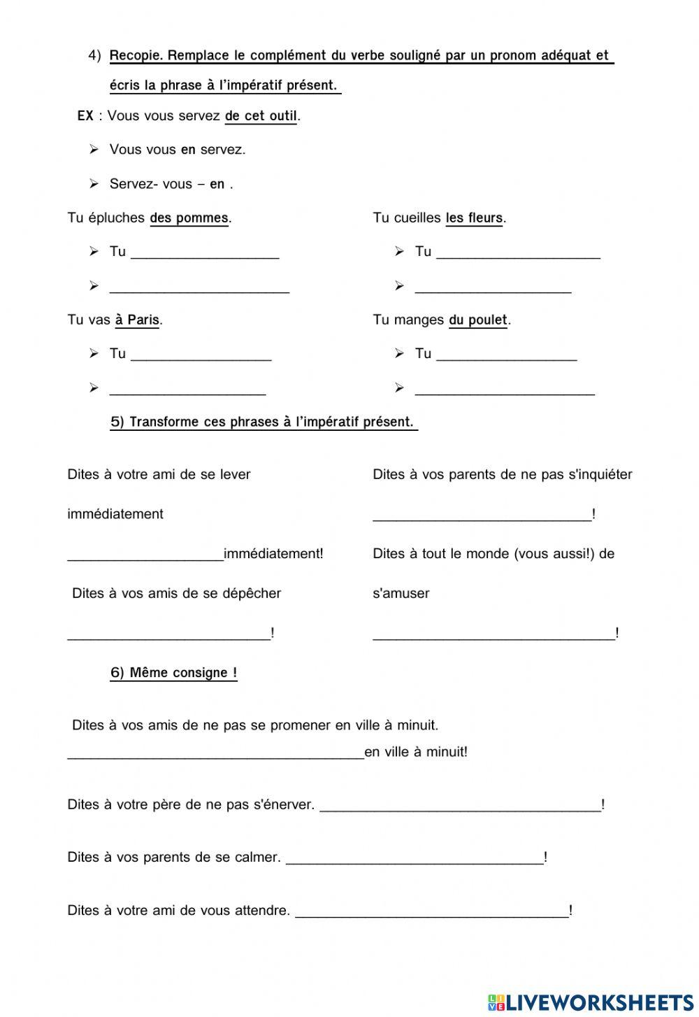 Attendre Imperatif Impératif présent + pronoms worksheet | Live Worksheets