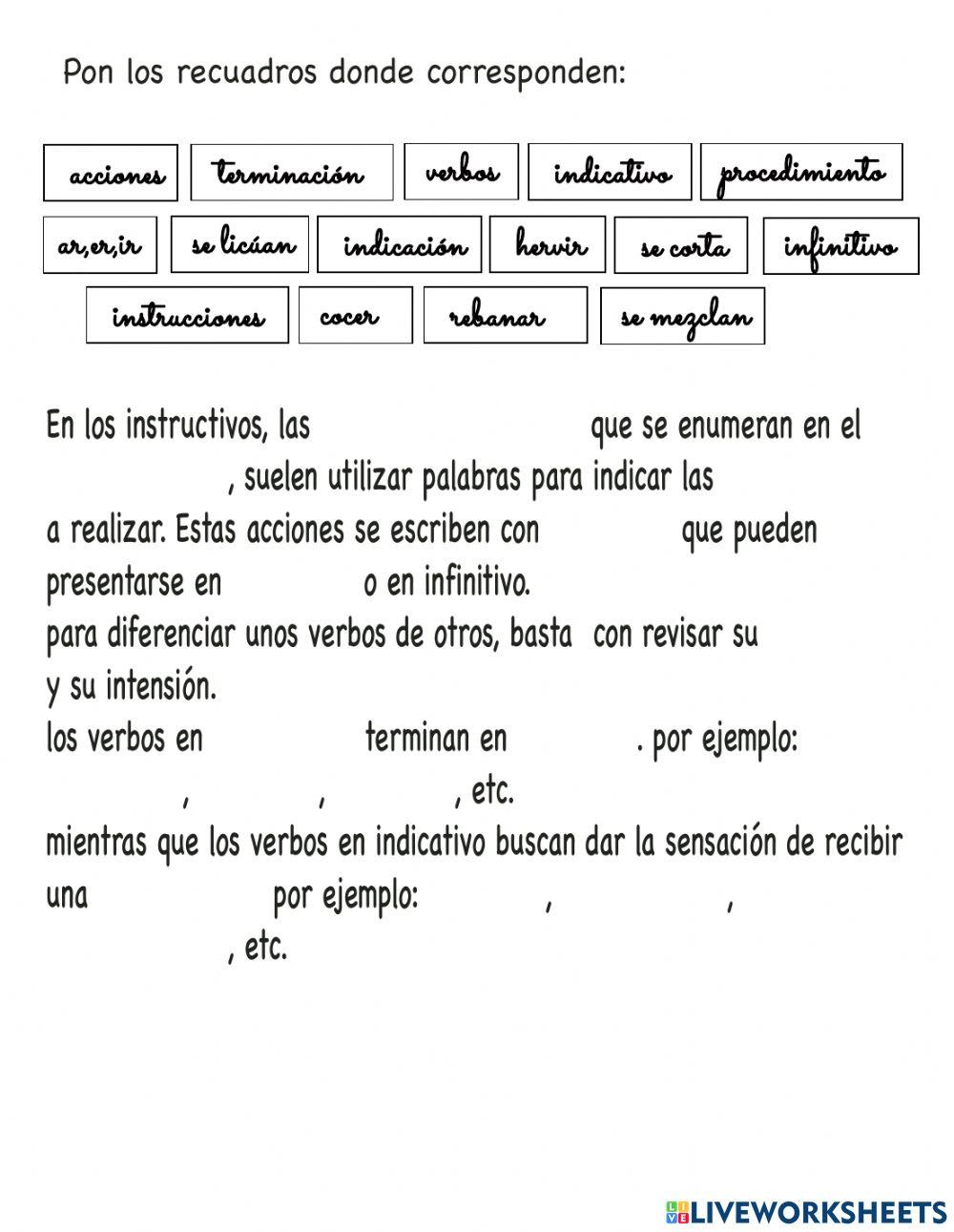 Los verbos en las recetas