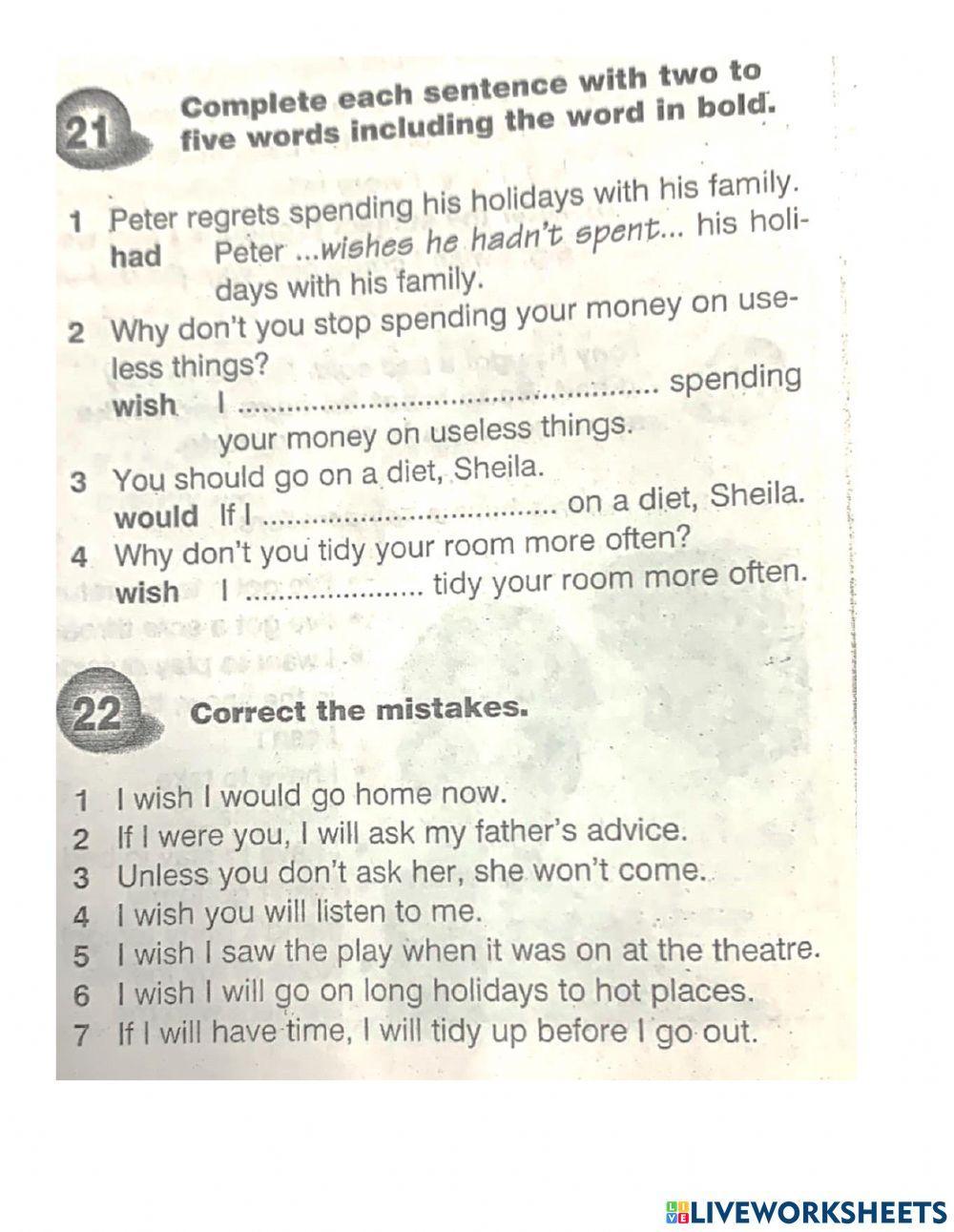 Third conditional & wish - if only