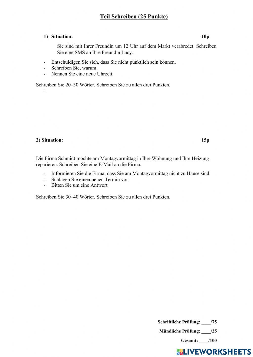 Examen de alemán - A2.1 - Instituto Alemán Resistencia