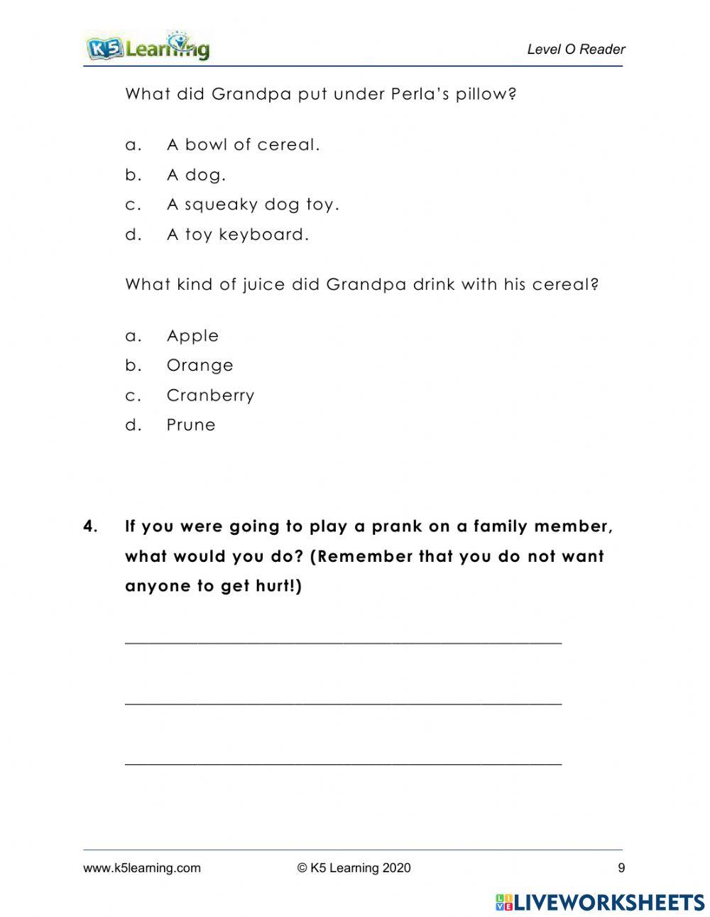 Grade 3 - reading activity