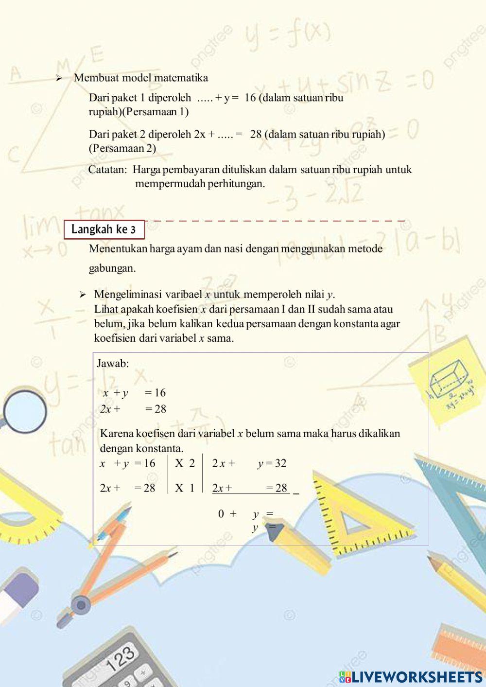 Penyelesaian Sistem Persamaan Linear Dua Variabel Menggunakan Metode Gabungan
