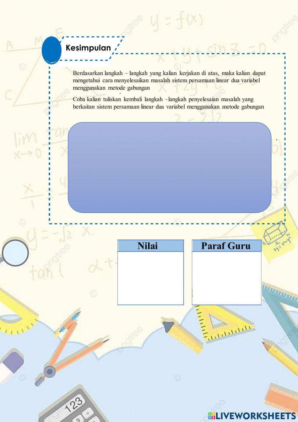 Penyelesaian Sistem Persamaan Linear Dua Variabel Menggunakan Metode Gabungan