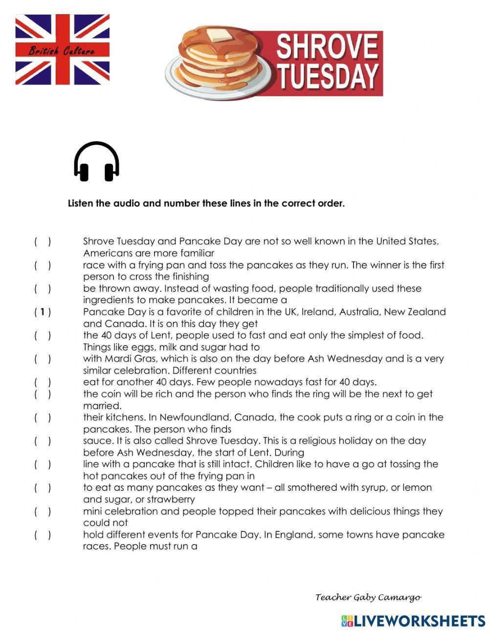 Shrove Tuesday-Listening Comprehension