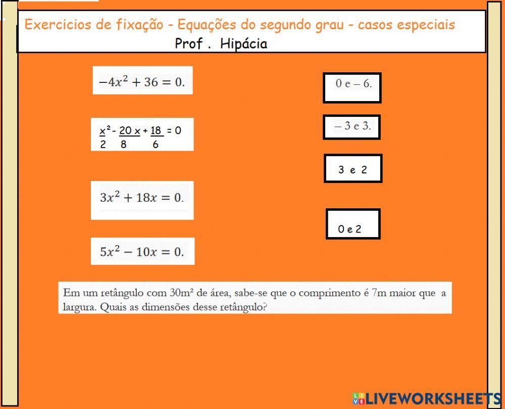 Equações do segundo grau - casos especiais