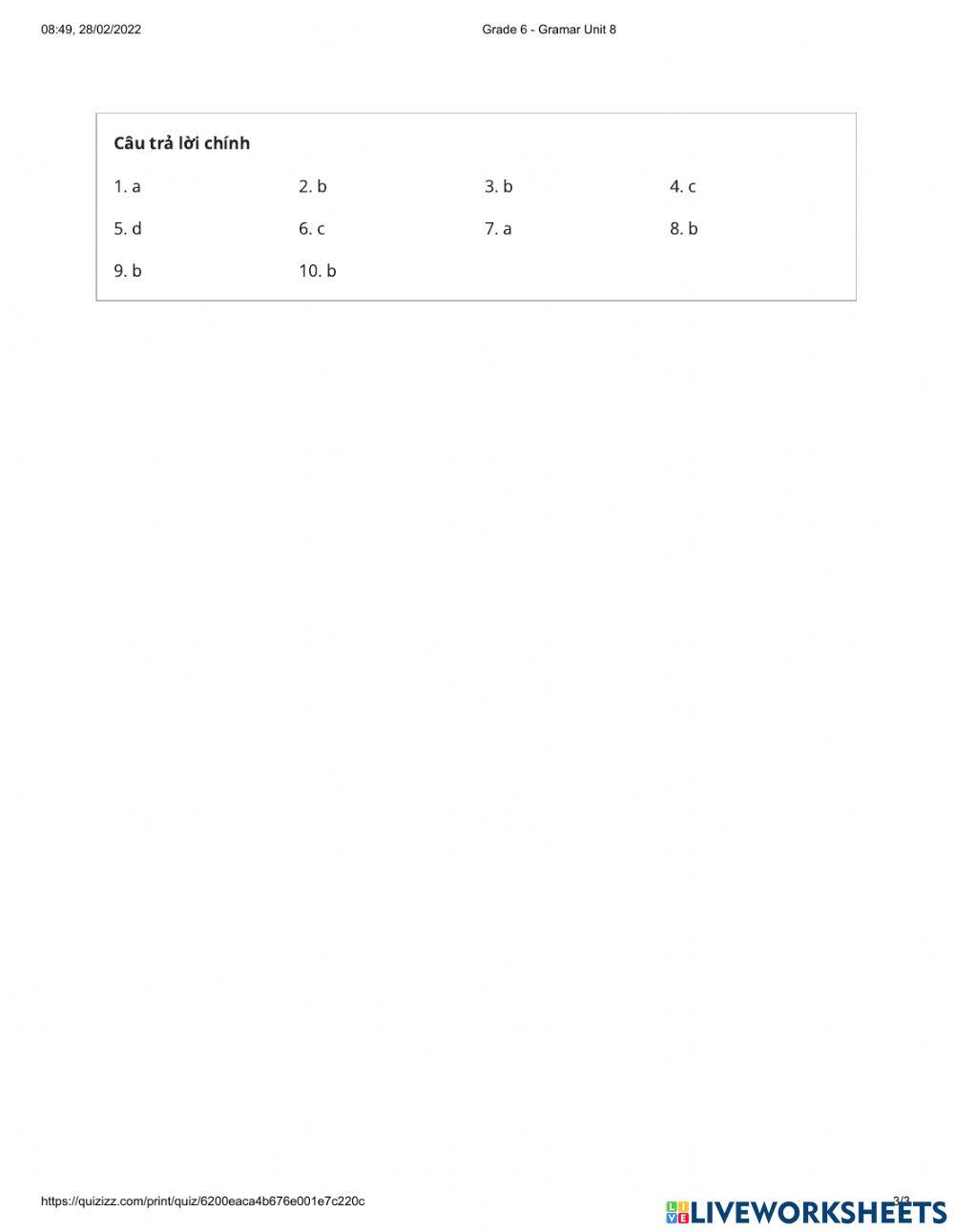 Tiếng Anh 6 review unit 8