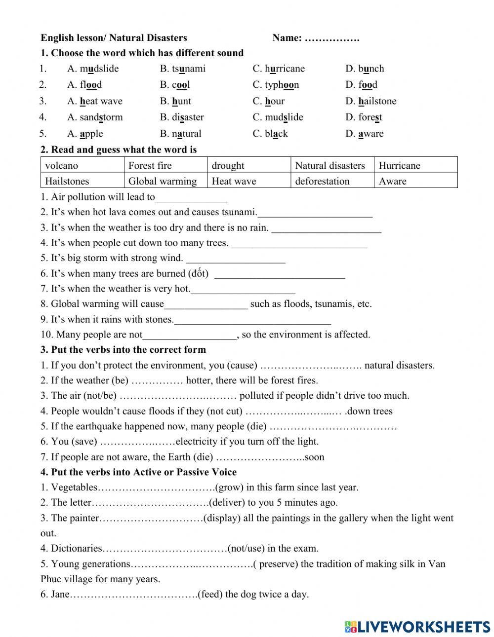 Grade 8- Unit 9- Natural Disasters