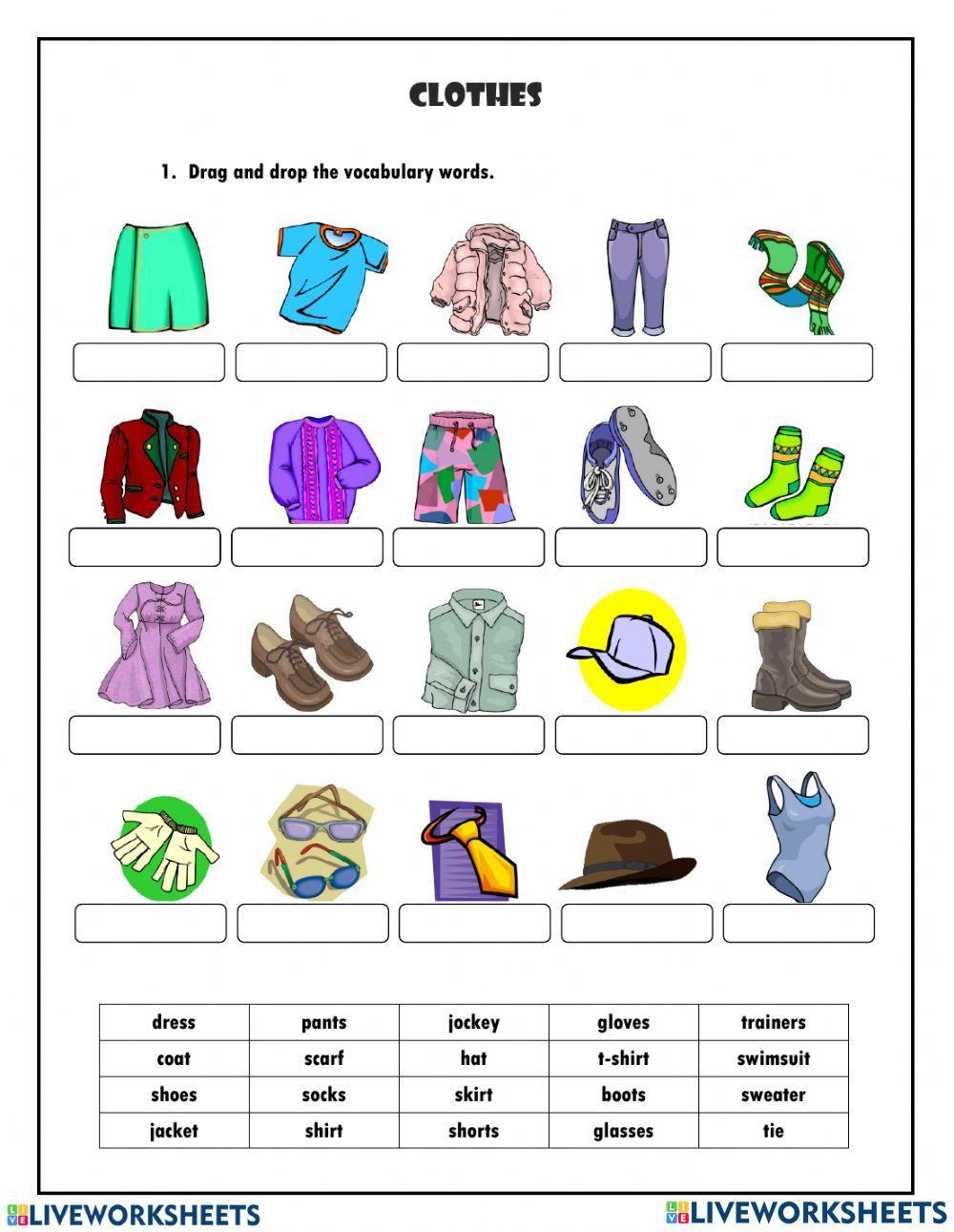 Aprendiendo la ropa en ingles worksheet