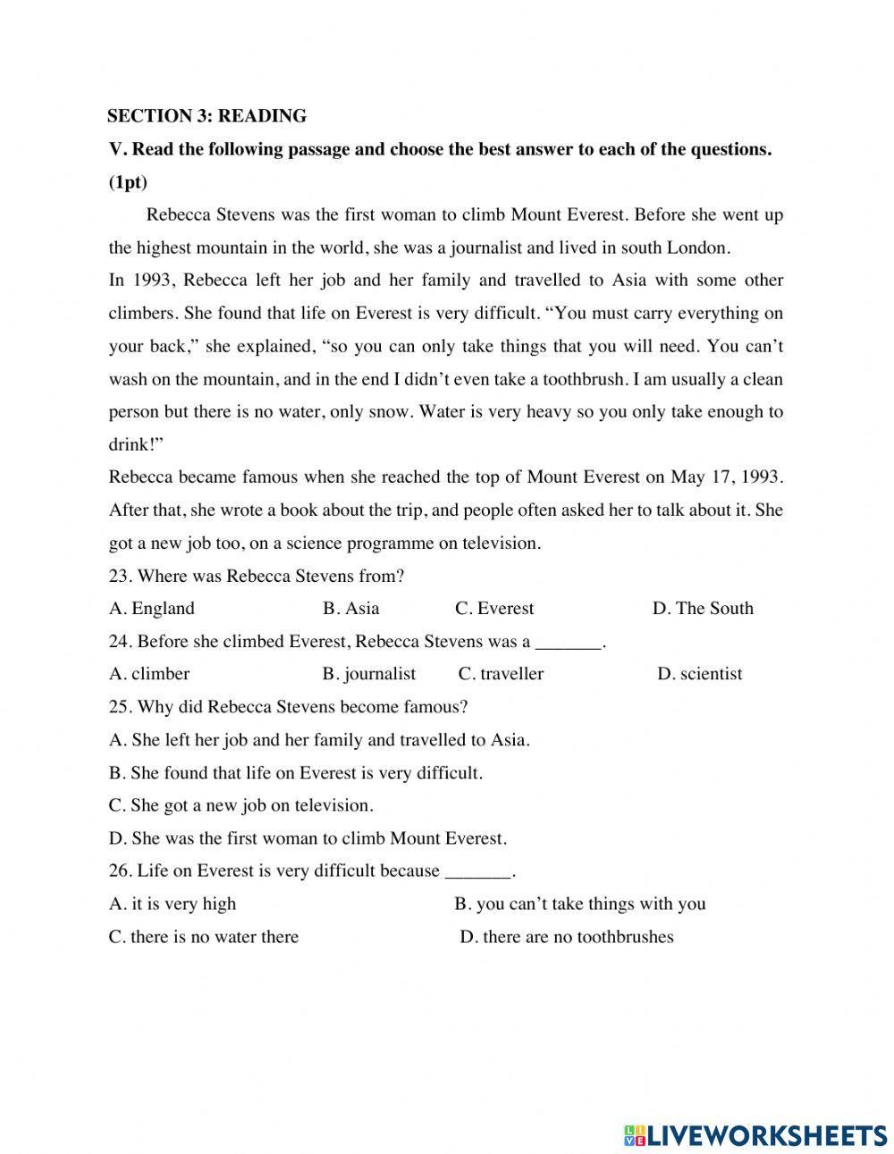 Grade 6-Mid-term test 2
