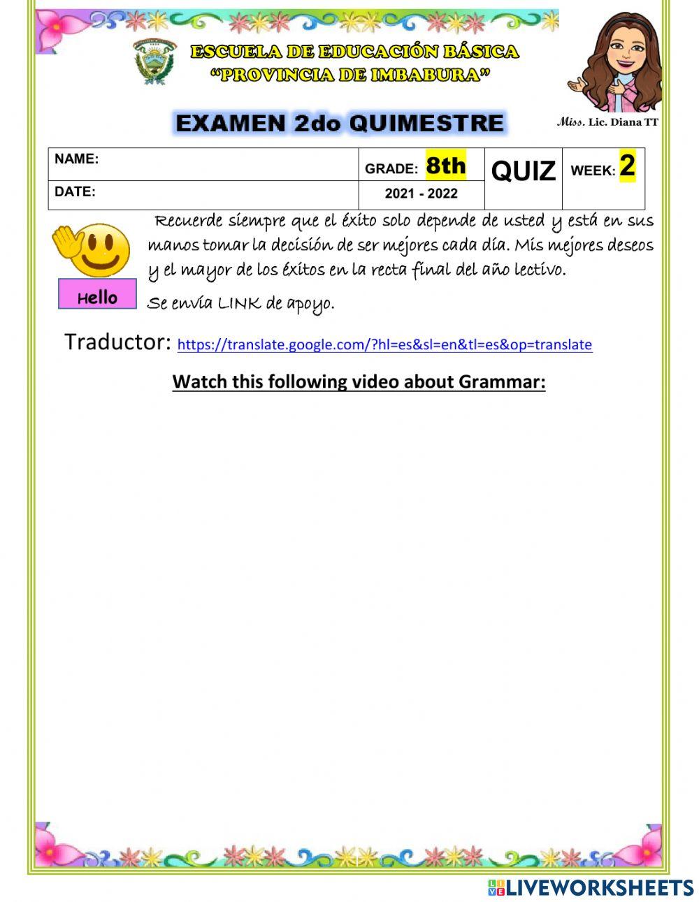 8th-Quim2-FINAL EXAM-Week2