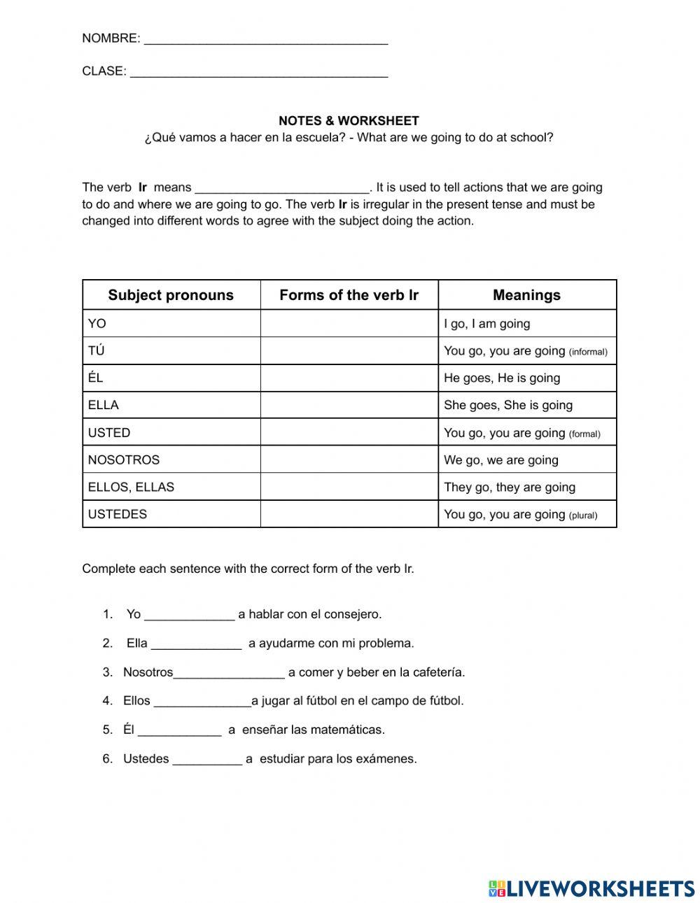 Ir a + infinitive online exercise for Live Worksheets