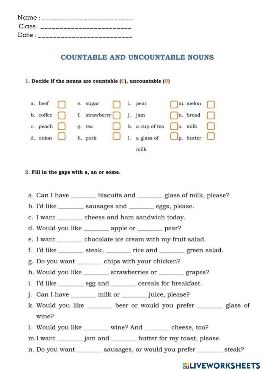 Countable and Uncountable Noun Year 4