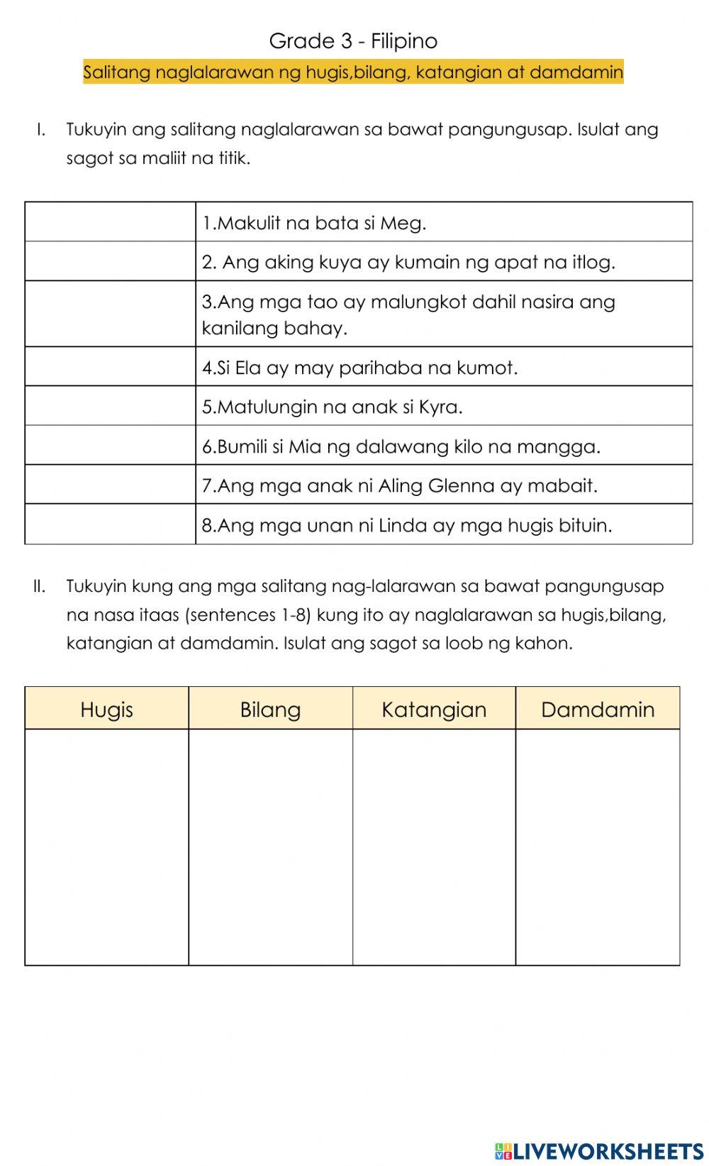Filipino Grade… Free Interactive Worksheets 4155916