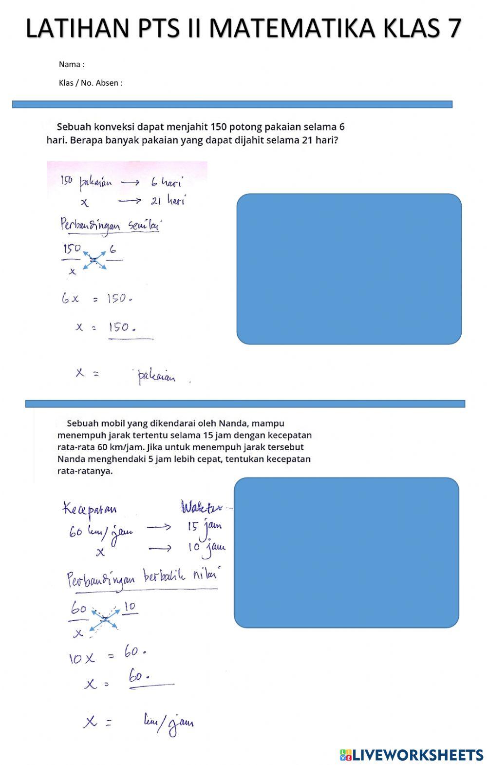 Latihan PTS II Matematika Klas 7