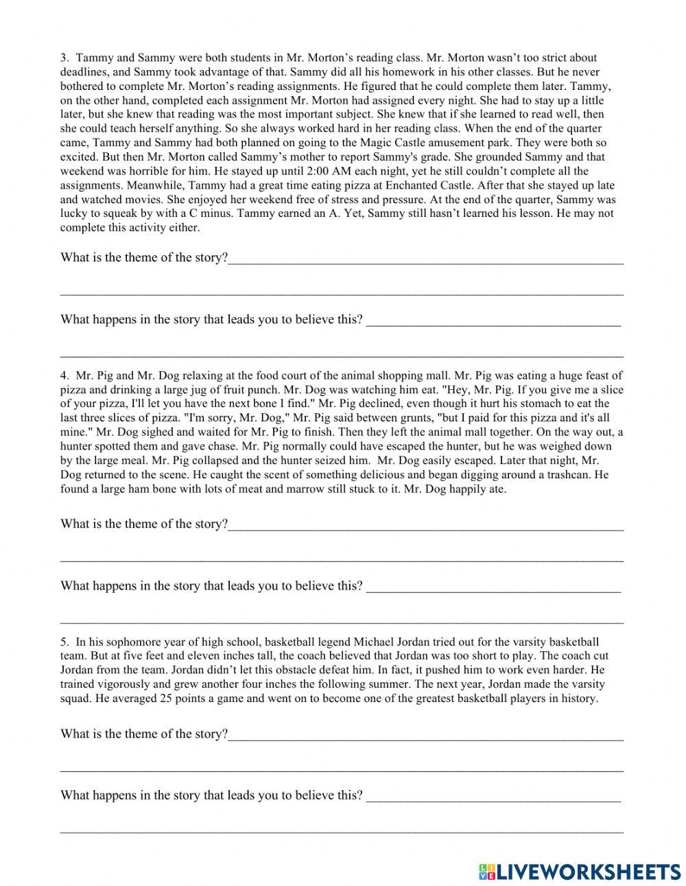 Theme worksheet interactive worksheet Live Worksheets