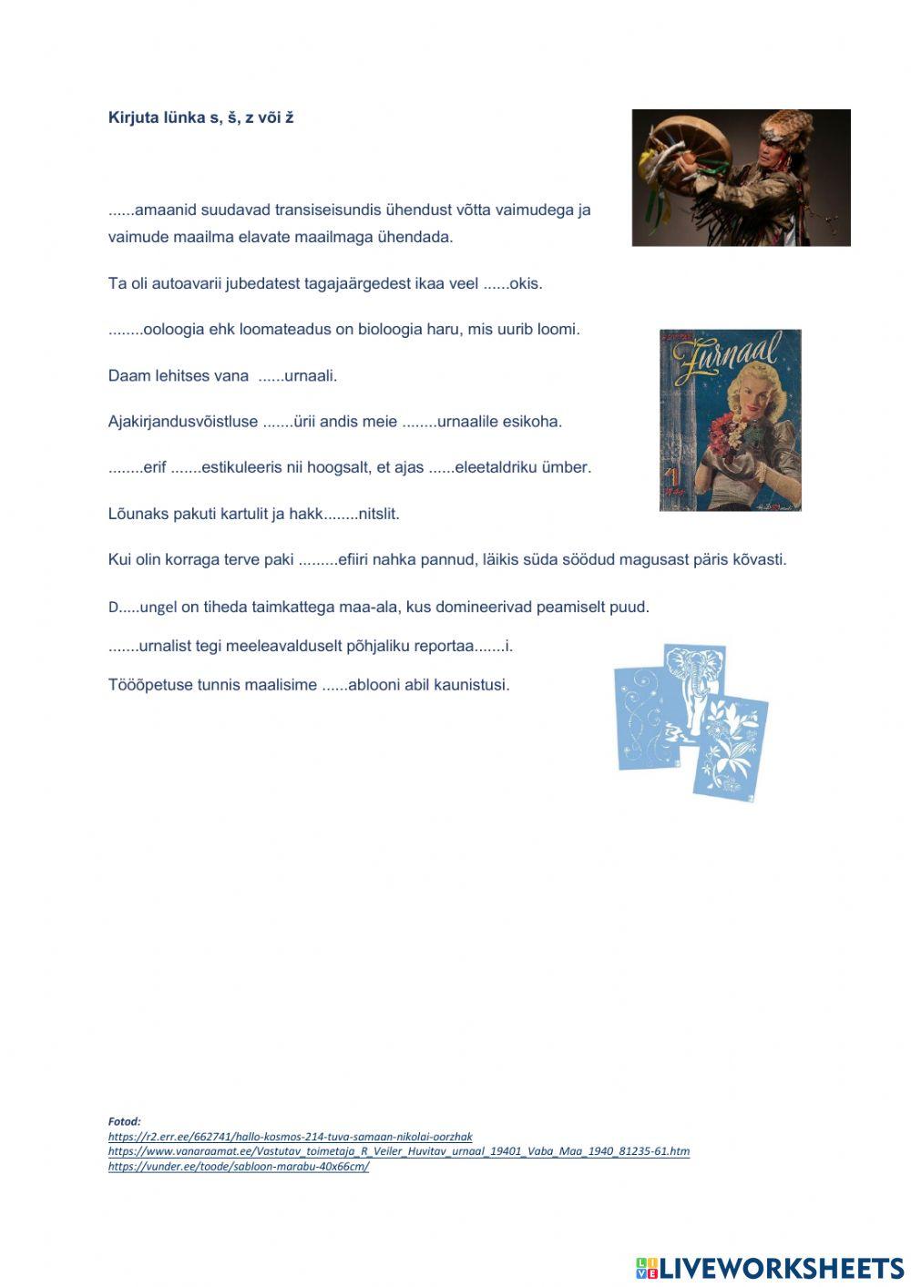 S, š z või ž? Kordamine 9. kl lõpueksamiks