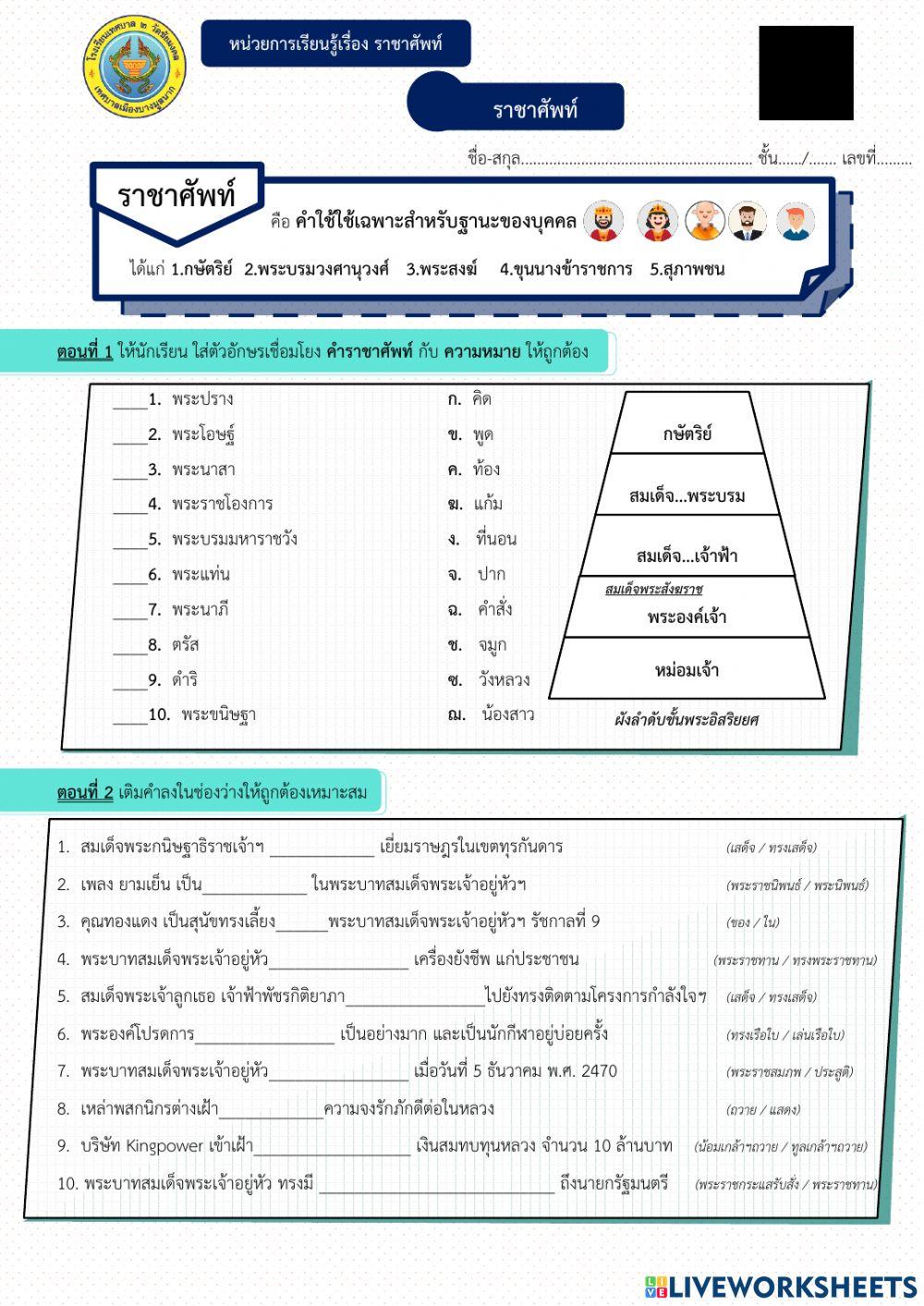 หน่วยการเรียนรู้เรื่อง ราชาศัพท์