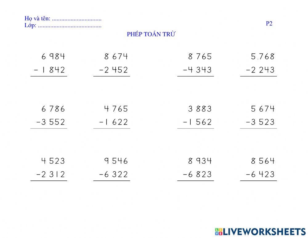 Phép trừ không nhớ