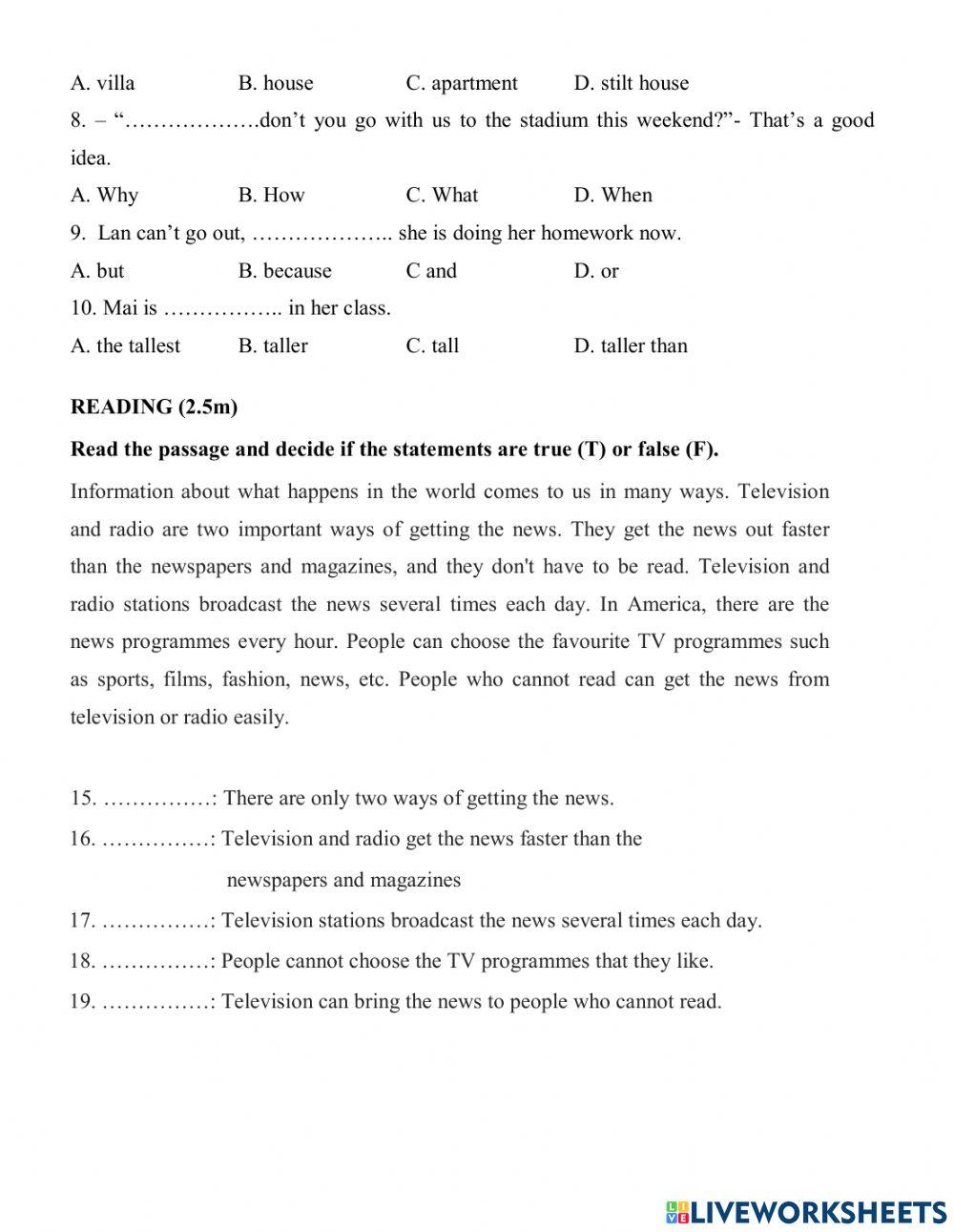 Mid 2nd term test  english 6