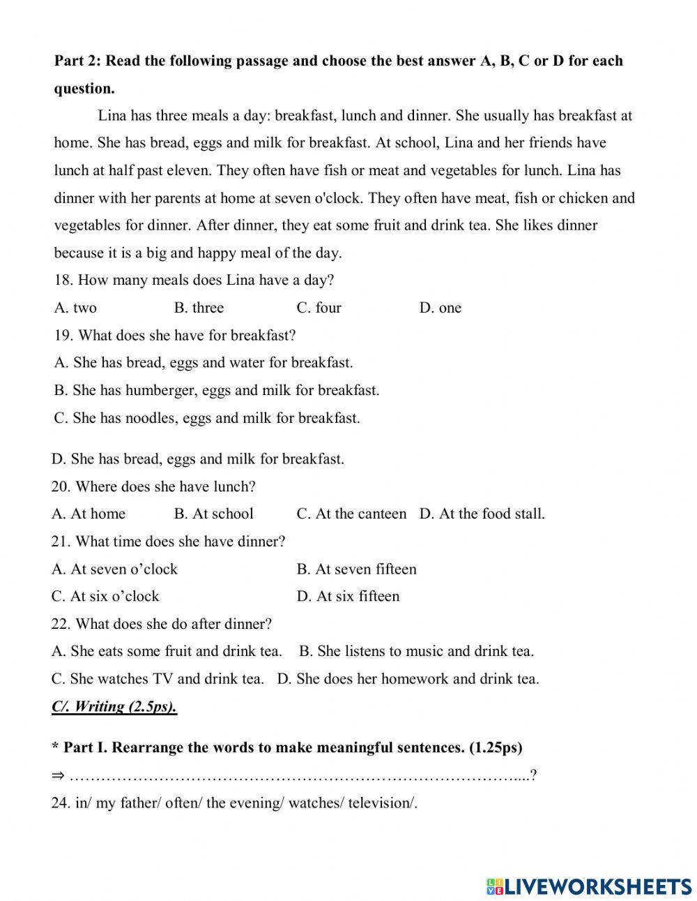 Mid 2nd term test  english 6