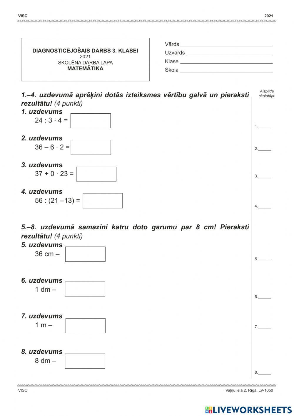 3.klase diagnosticējošais darbs 2020-2021