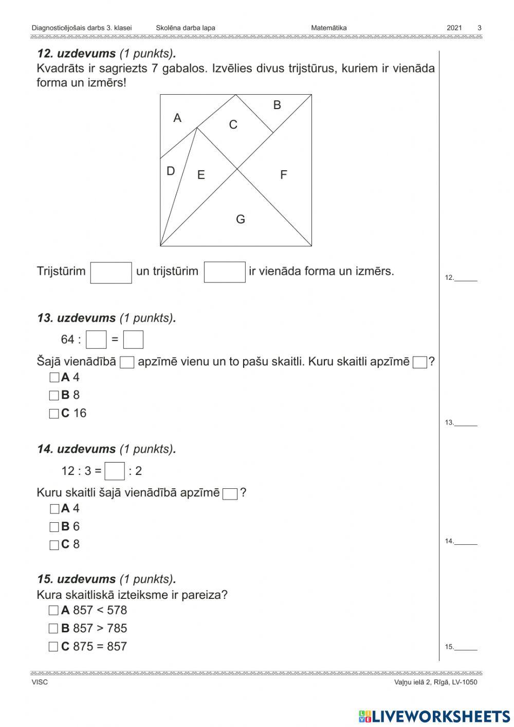 3.klase diagnosticējošais darbs 2020-2021