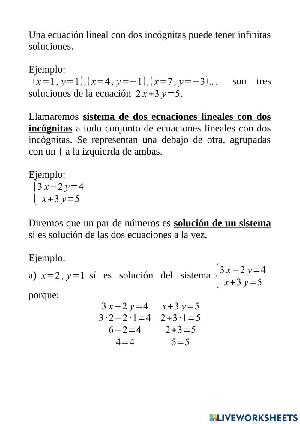 Sistemas de ecuaciones - Definiciones