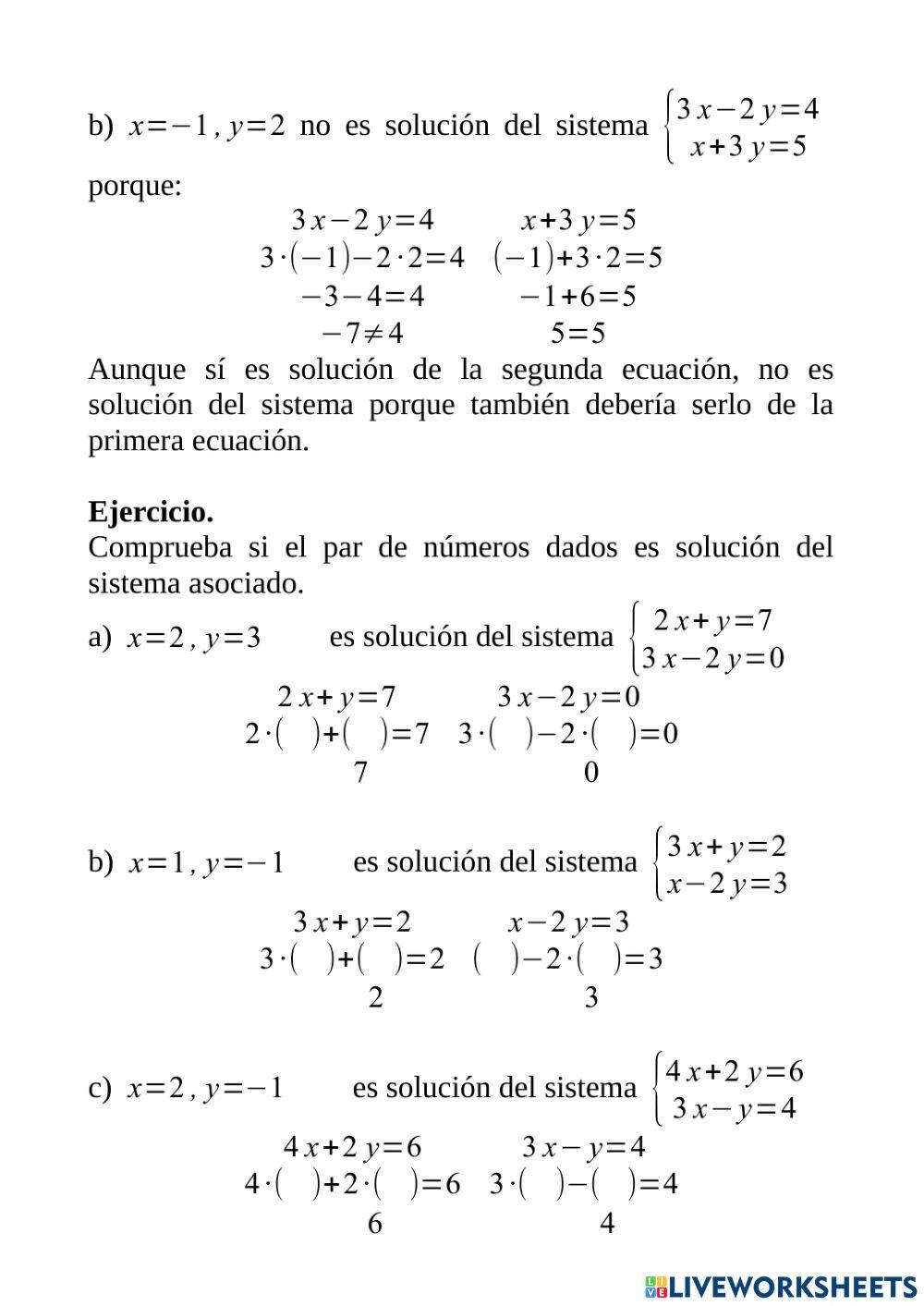 Sistemas de ecuaciones - Definiciones