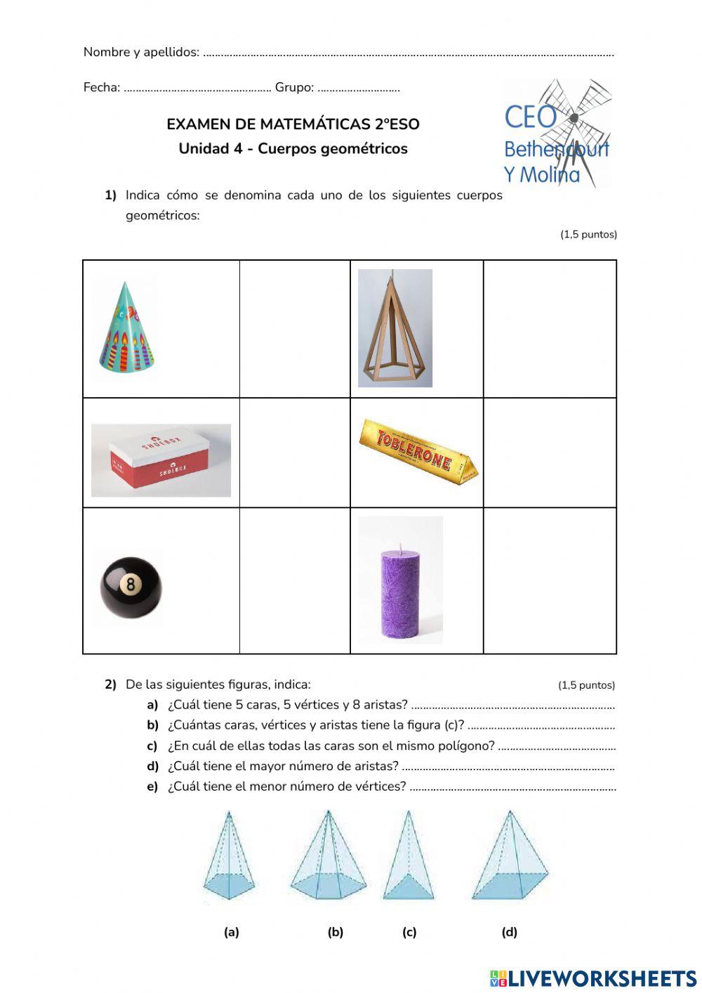 Examen Cuerpos geométricos 2ºESO