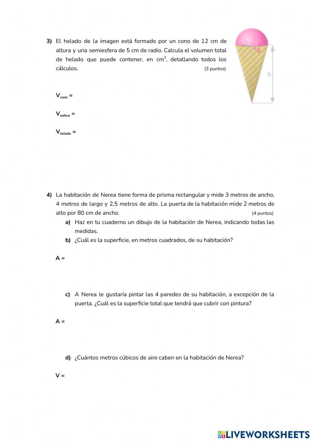 Examen Cuerpos geométricos 2ºESO