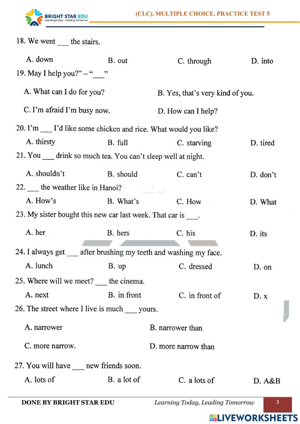 (CLC).Multiple choice. Practice test 5