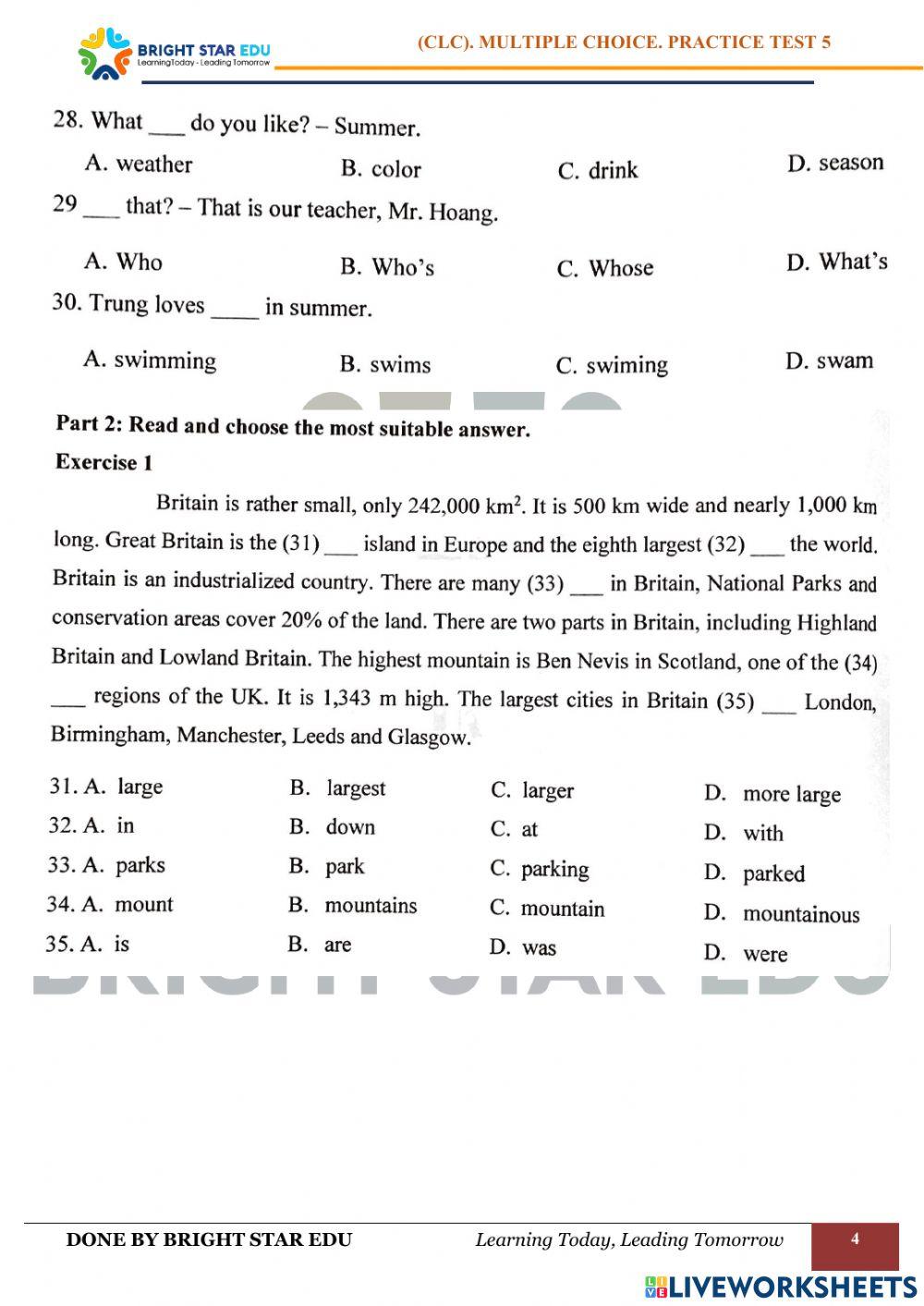 (CLC).Multiple choice. Practice test 5