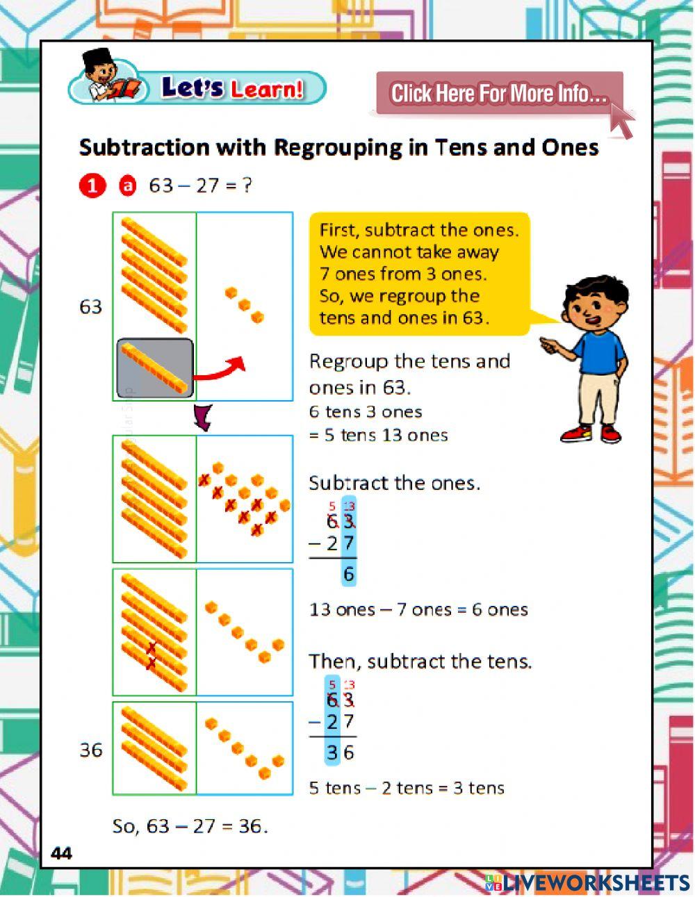 1 TB p44 46 Subtraction with Regrouping Tens Ones worksheet Live