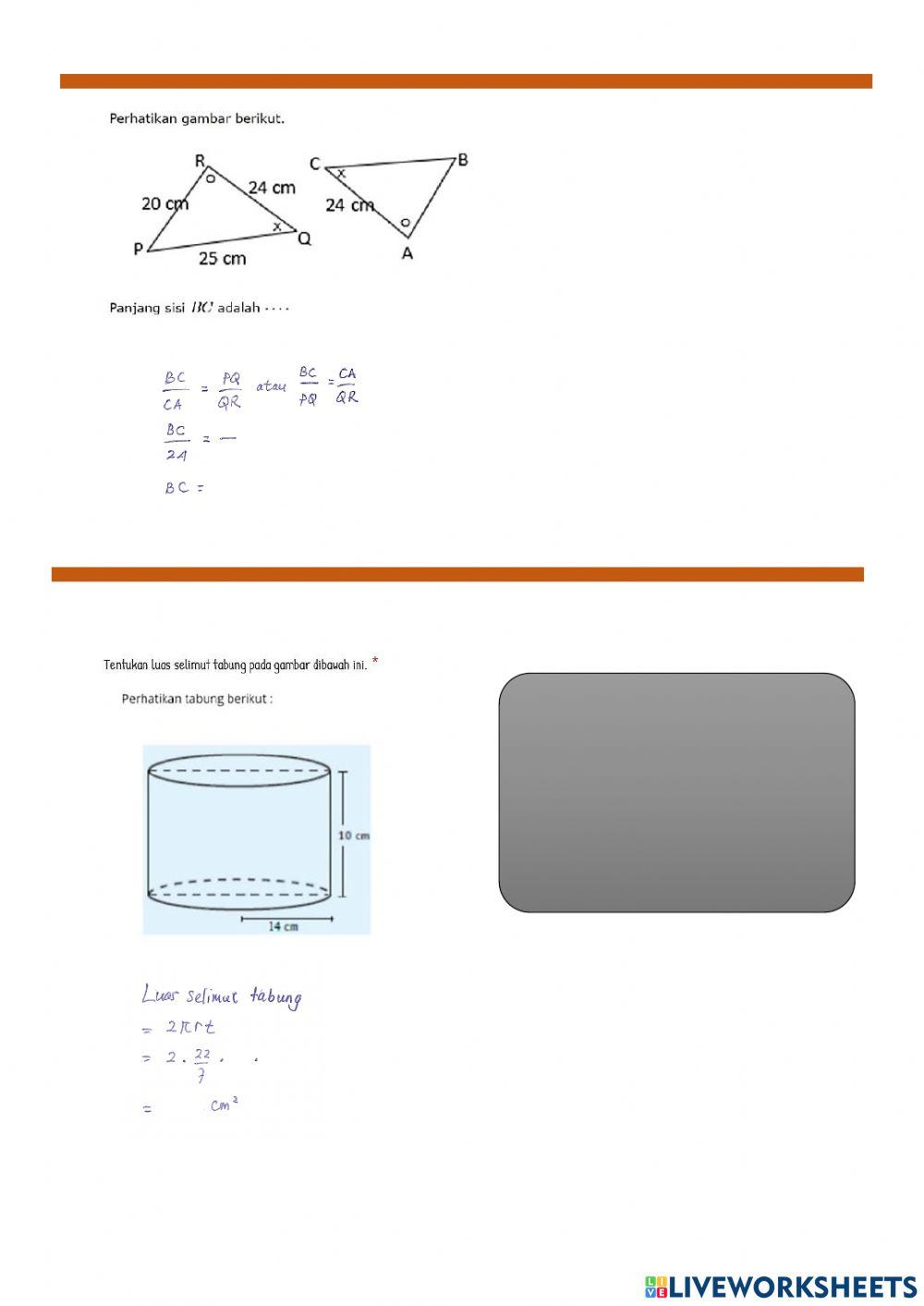 Latihan PTS II Matematika Klas 9