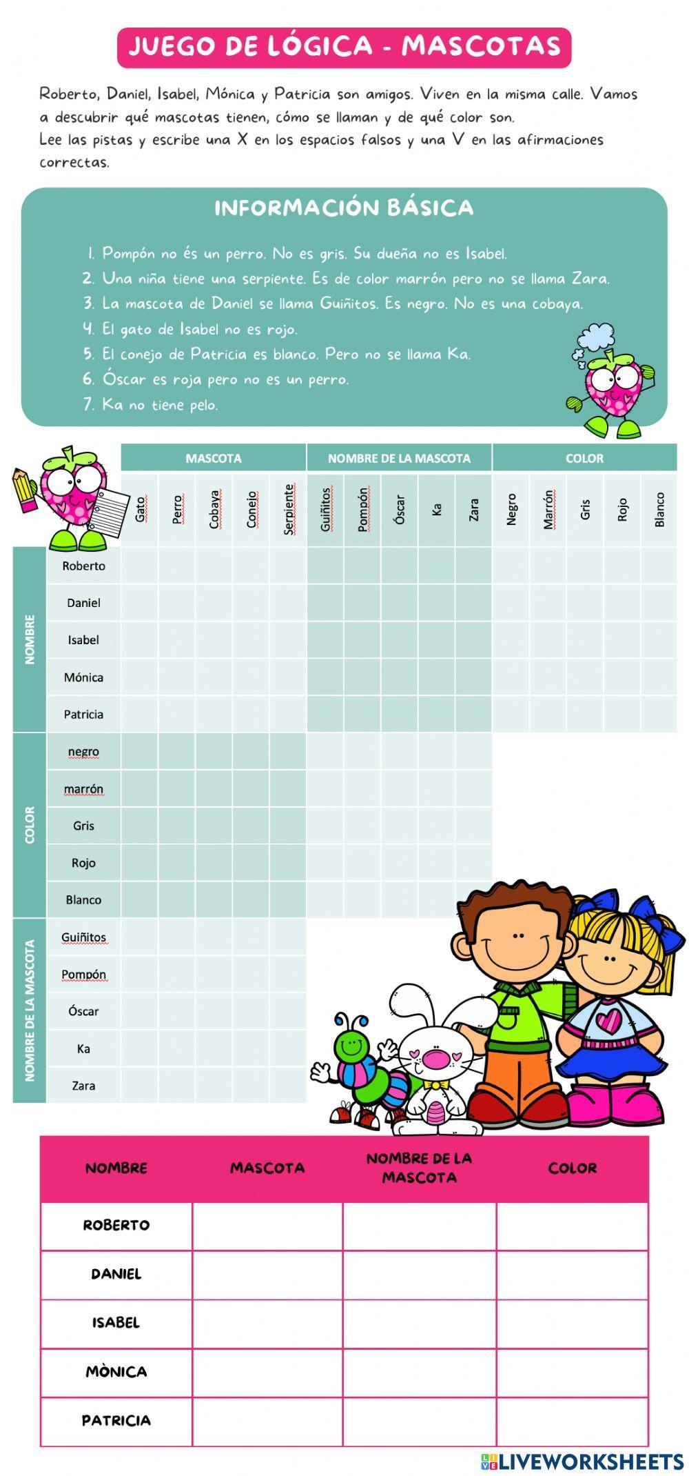 Juego de lógica - mascotas Juego de lógica - mascotas