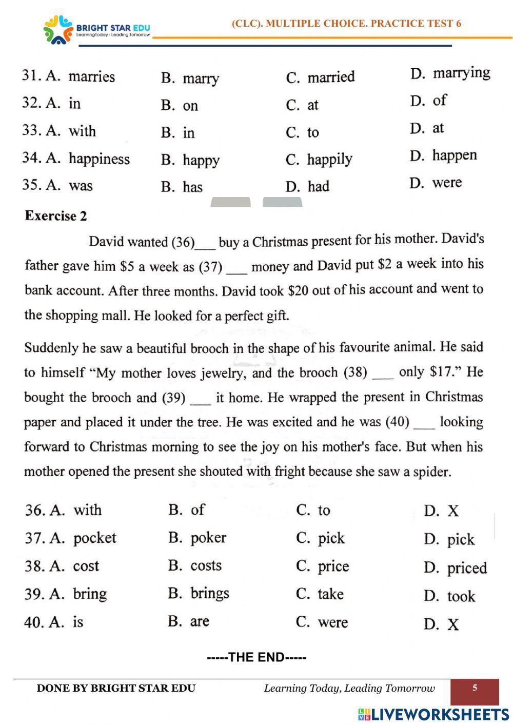 (CLC).Multiple choice. Practice test 6