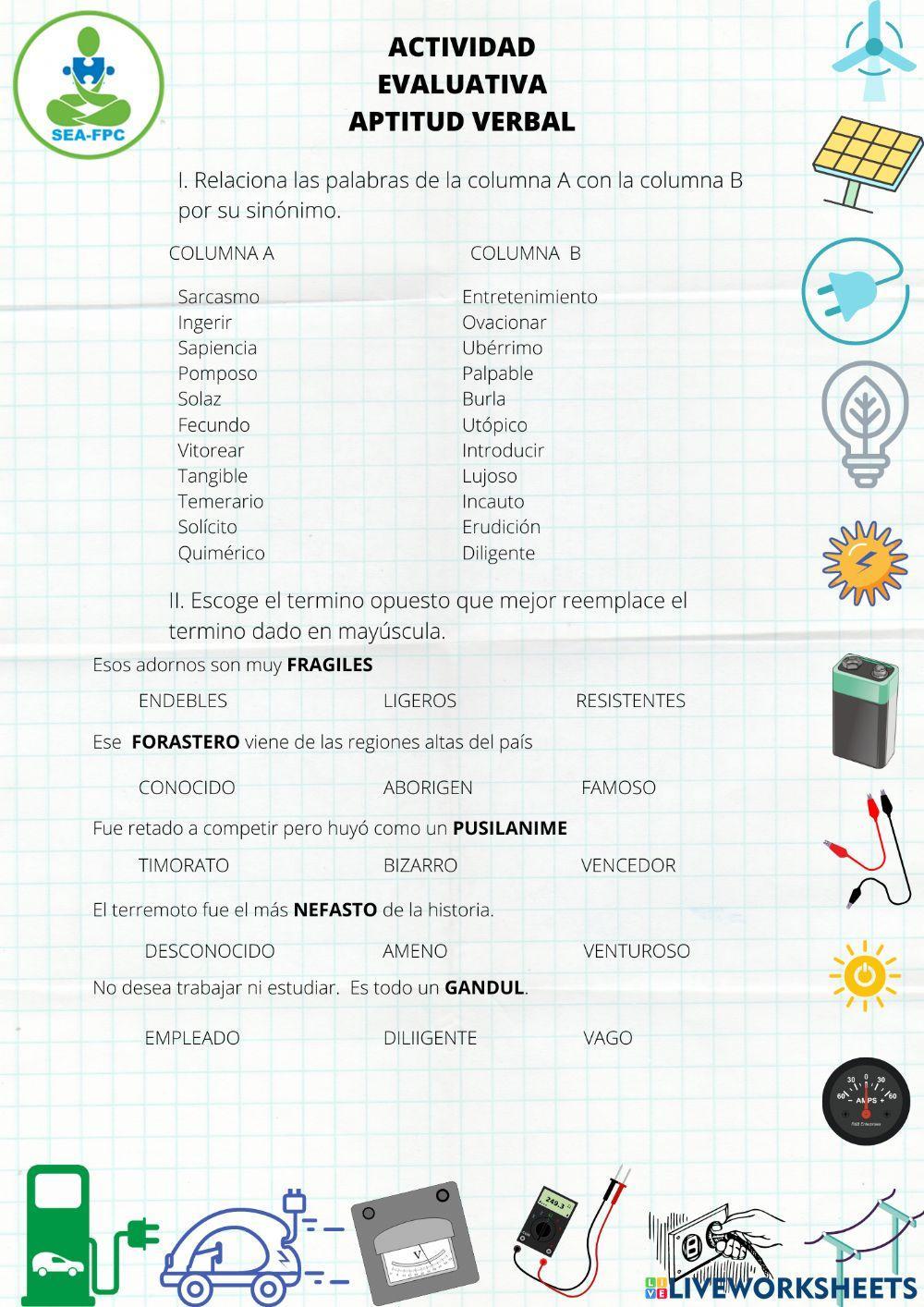 Actividad evaluativa aptitud verbal