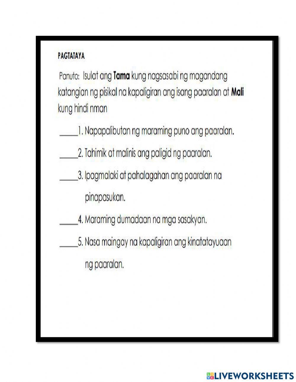 Paaralan exercise | Live Worksheets