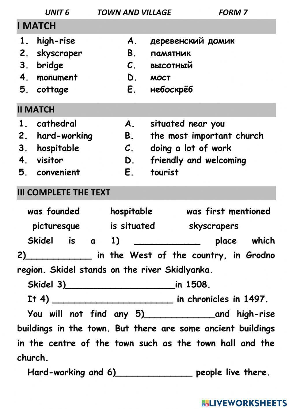 Town and vilage Test Unit 6