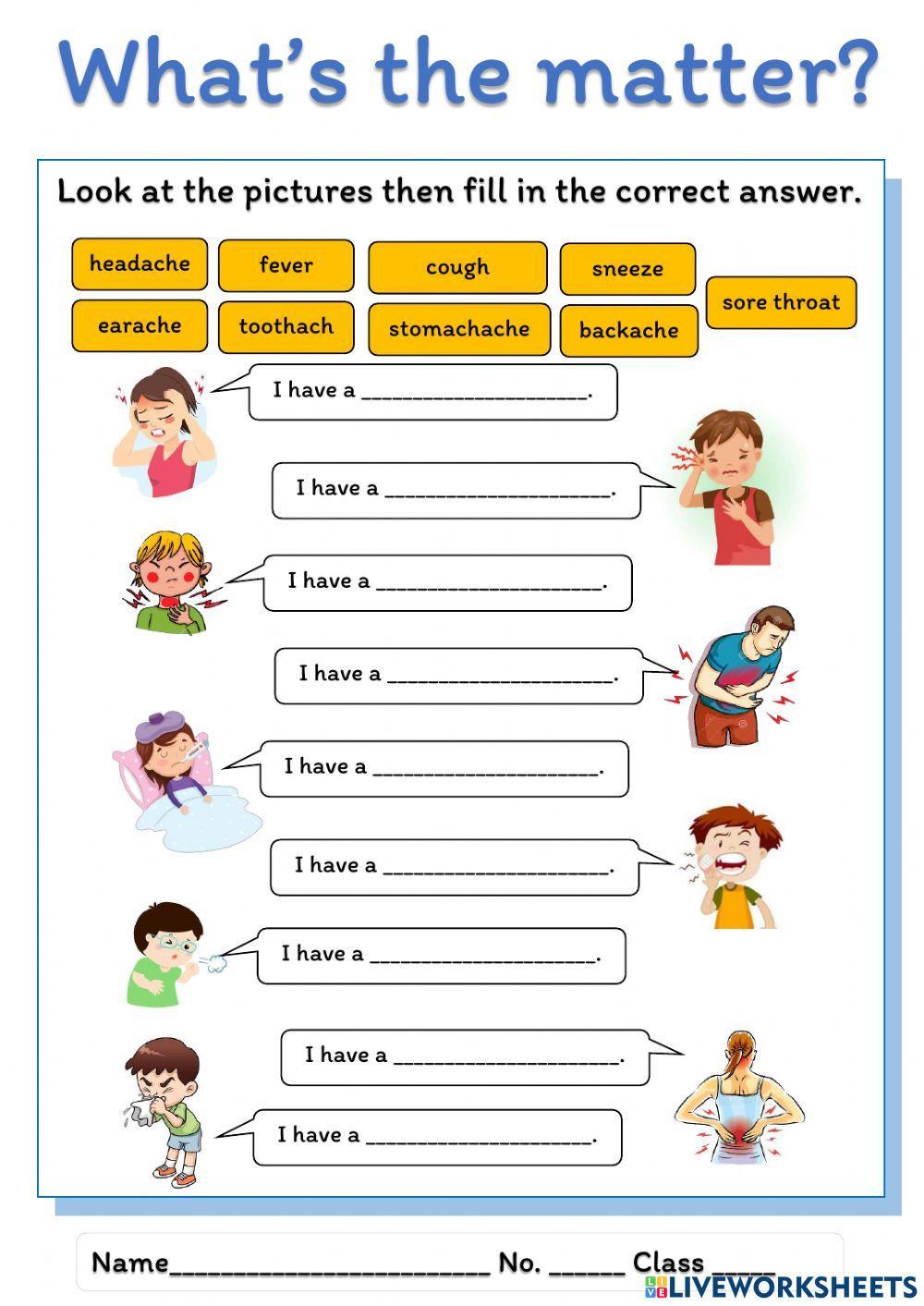 What's the matter? online pdf worksheet | Live Worksheets What's the matter? online pdf worksheet | Live Worksheets