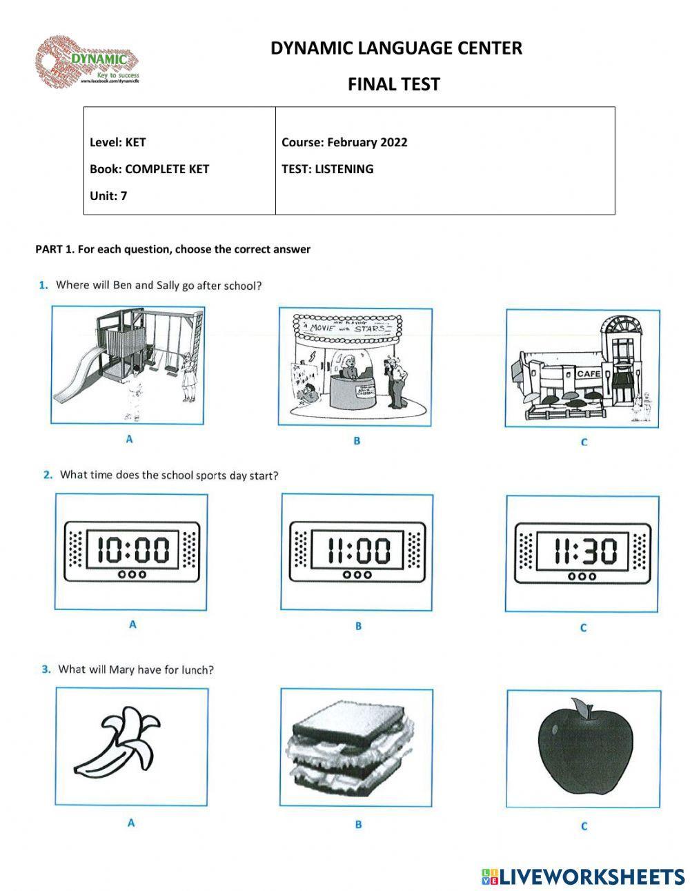Complete ket - final test - unit 7 - listening