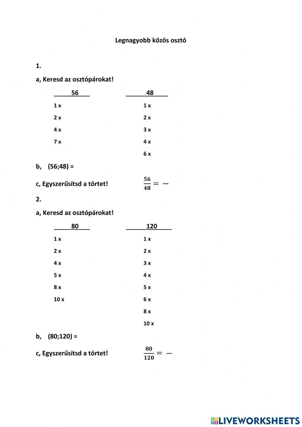 Legnagyobb közös osztó