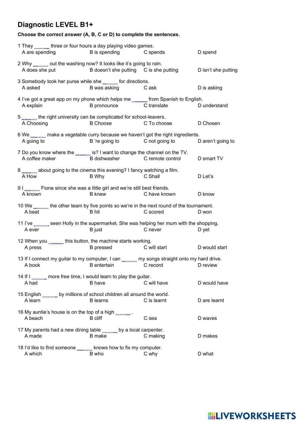 Diagnostic test - level b1+