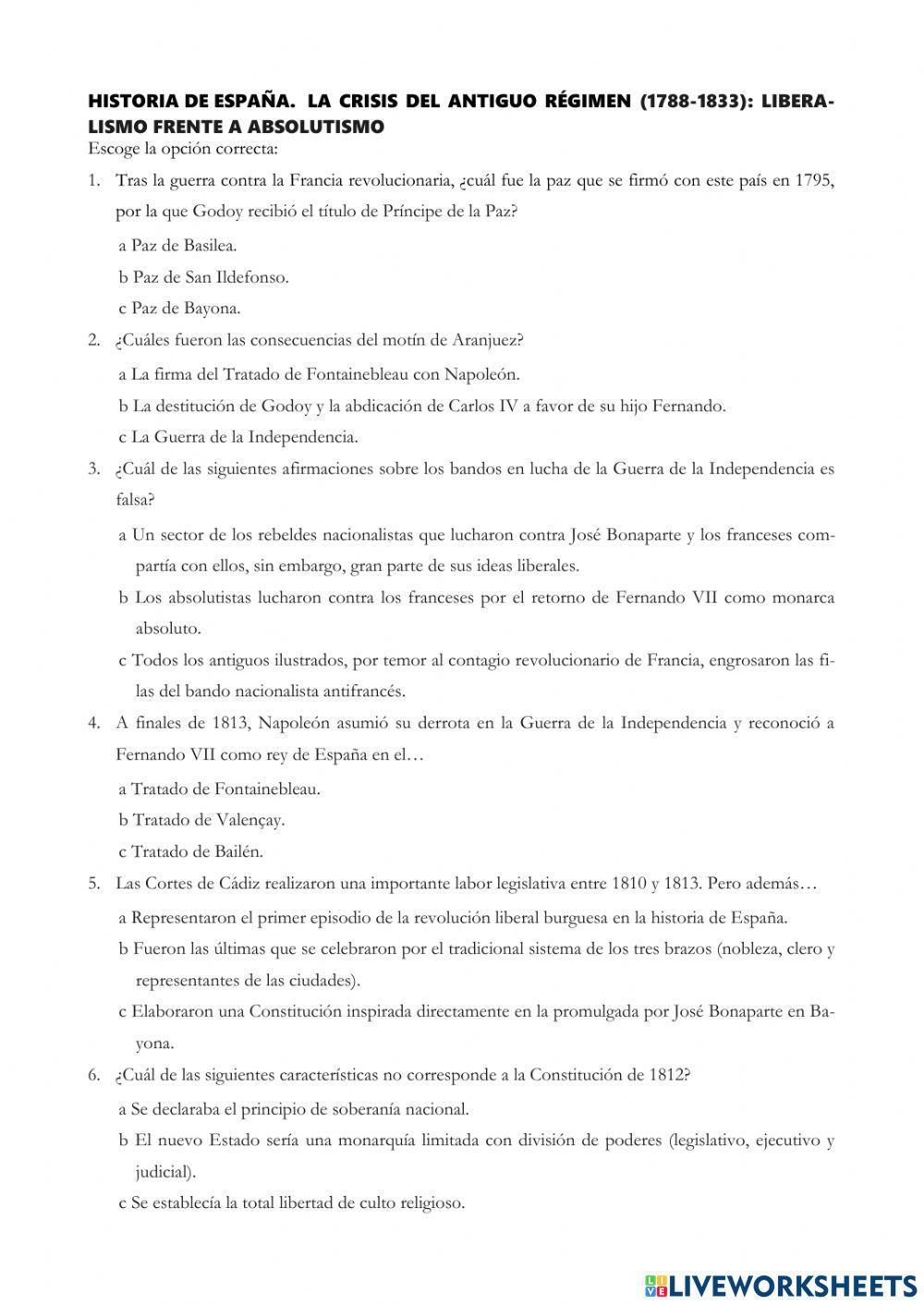 La crisis del Antiguo Régimen