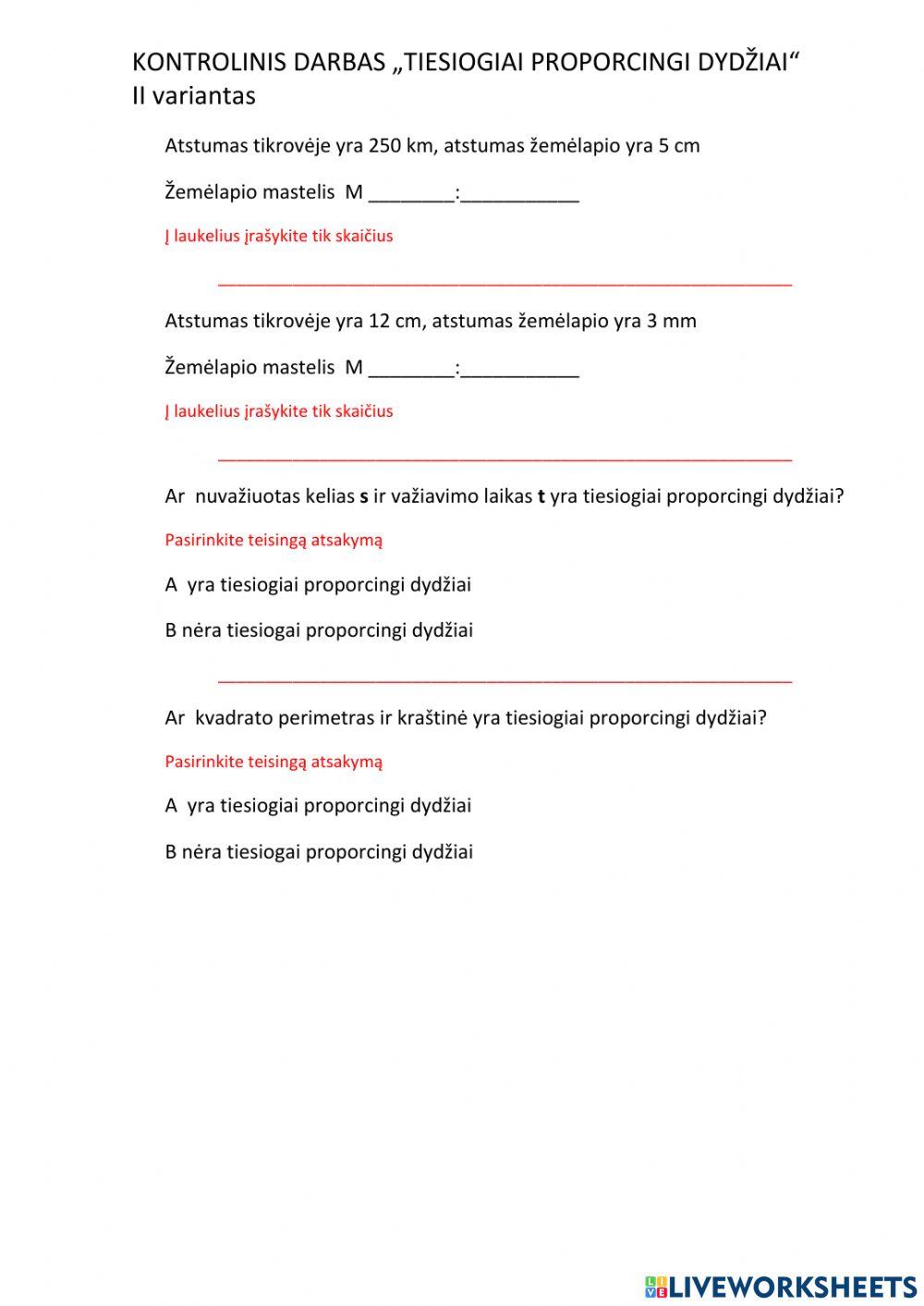 Tiesiogiai proporcingi dydžiai II var